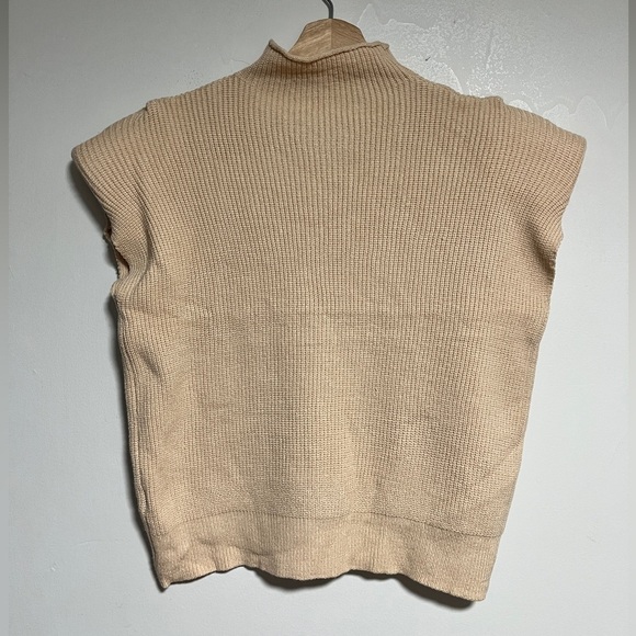 Beige Ribbed Knit Sleeveless Mock Neck Top with Built-In Bra - Size L - Picture 8 of 9